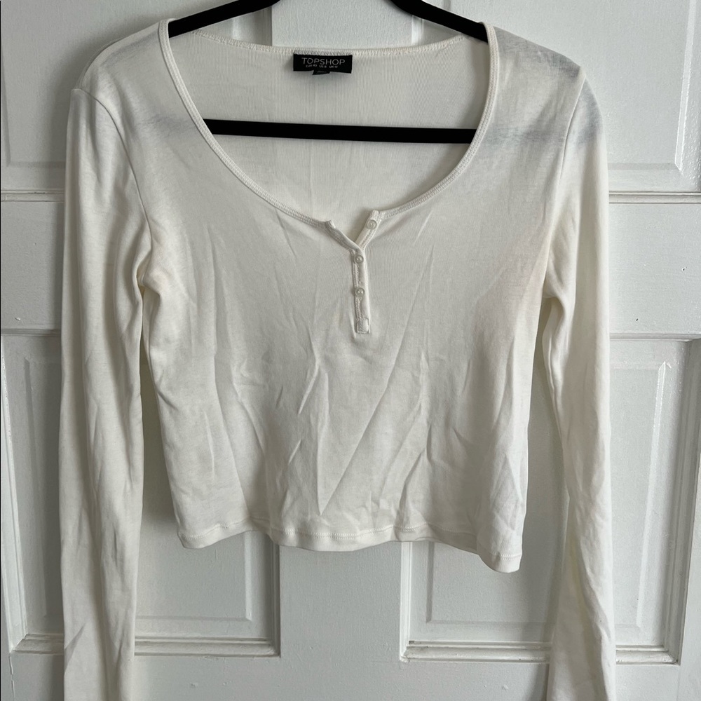 Topshop White Long Sleeve Top Size 8